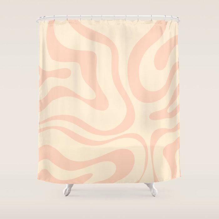 Modern Liquid Swirl Abstract Pattern in Pale Blush and Cream Shower Curtain Gallery Image 1