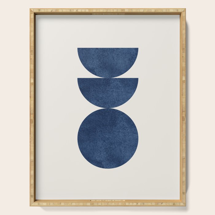 Woodblock navy blue Mid century modern Serving Tray Gallery Image 1