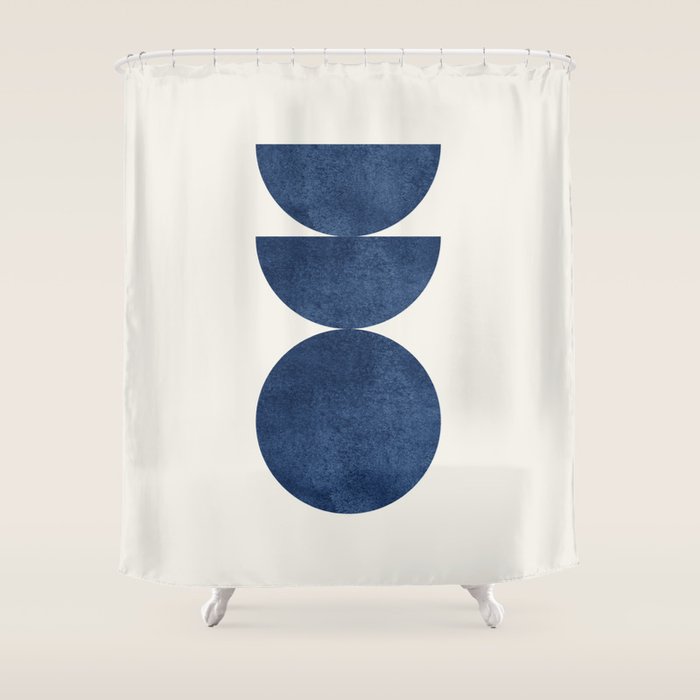 Woodblock navy blue Mid century modern Shower Curtain Gallery Image 1