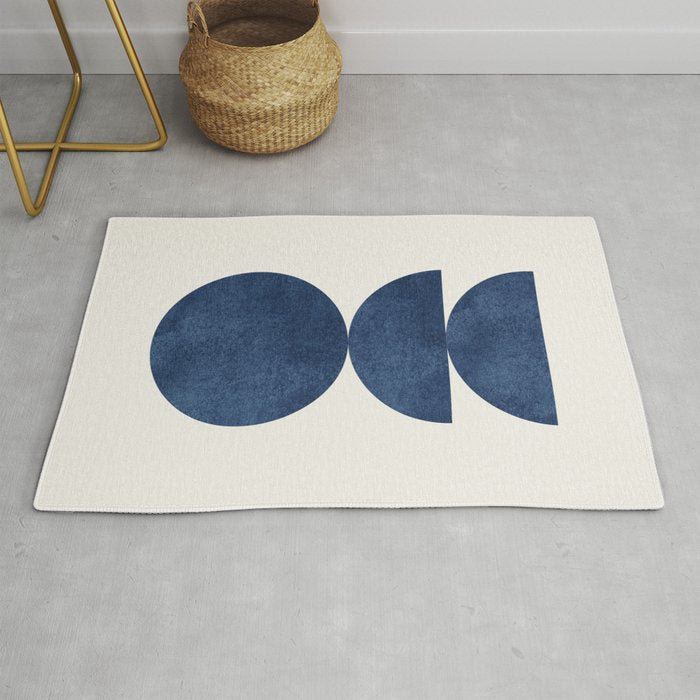 Woodblock navy blue Mid century modern Rug Gallery Image 1