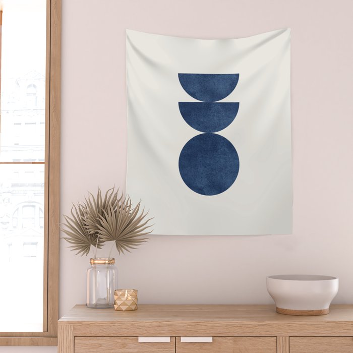 Woodblock navy blue Mid century modern Wall Tapestry Gallery Image 2