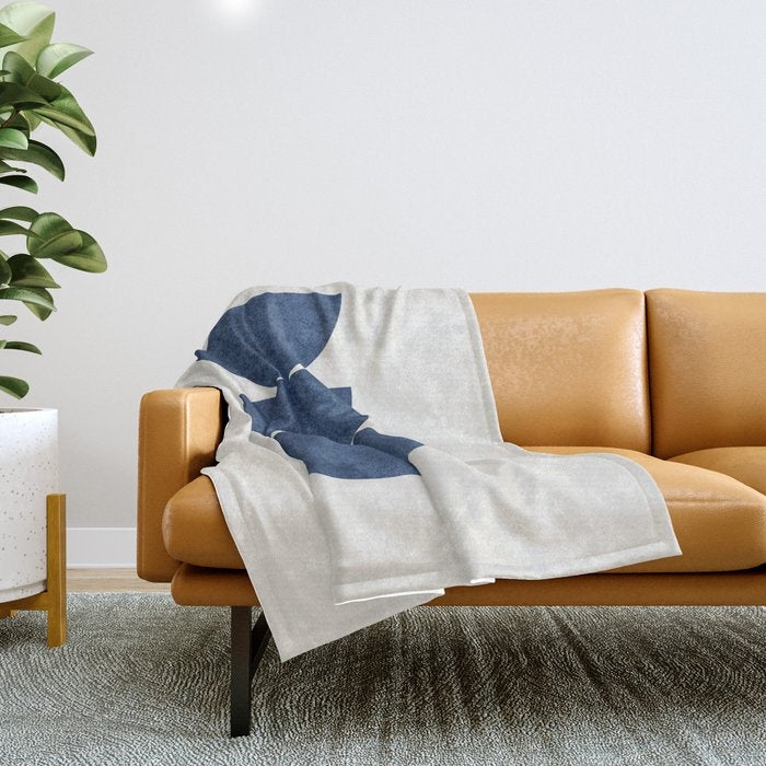 Woodblock navy blue Mid century modern Throw Blanket Gallery Image 1