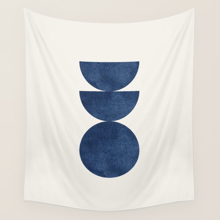 Woodblock navy blue Mid century modern Wall Tapestry Gallery Image 4