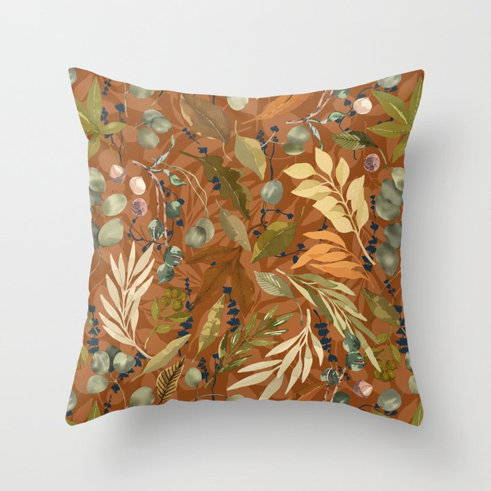 Autumn leafy wild forest B Throw Pillow Gallery Image 1