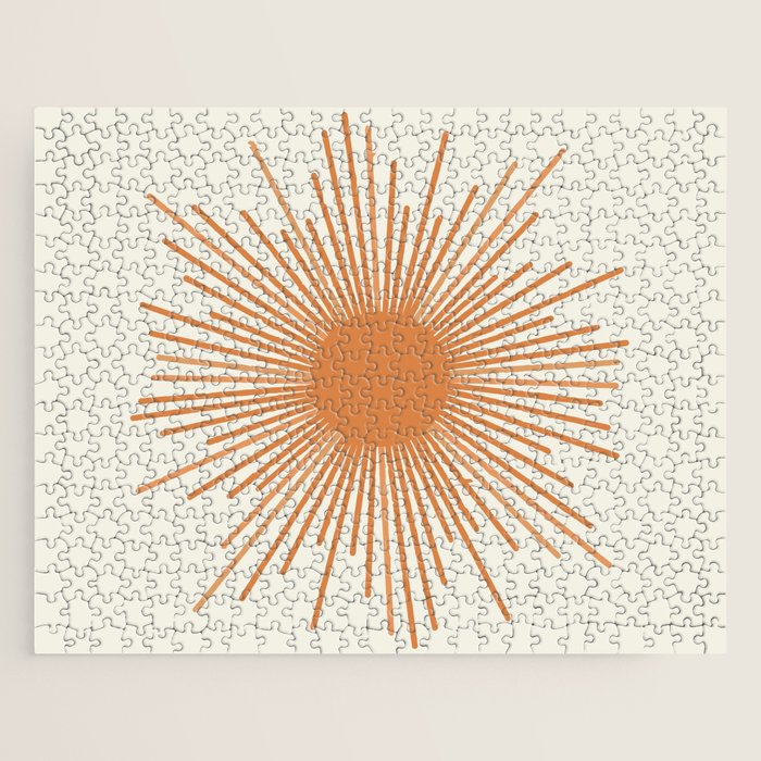 Retro Minimalist Sun in Orange and Off White Cream Jigsaw Puzzle Gallery Image 1