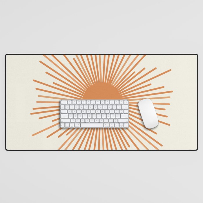 Retro Minimalist Sun in Orange and Off White Cream Desk Mat Gallery Image 1