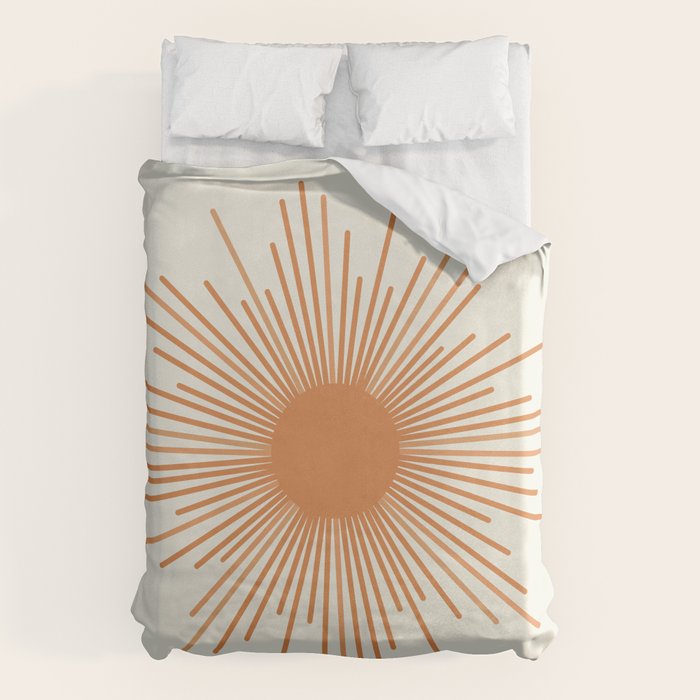 Retro Minimalist Sun in Orange and Off White Cream Duvet Cover Gallery Image 1