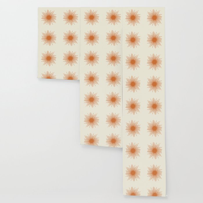Retro Minimalist Sun in Orange and Off White Cream Wallpaper Gallery Image 3