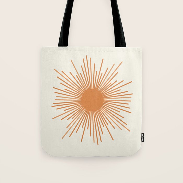 Retro Minimalist Sun in Orange and Off White Cream Tote Bag Gallery Image 1
