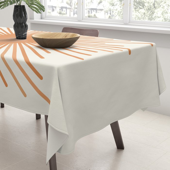 Retro Minimalist Sun in Orange and Off White Cream Tablecloth Gallery Image 3