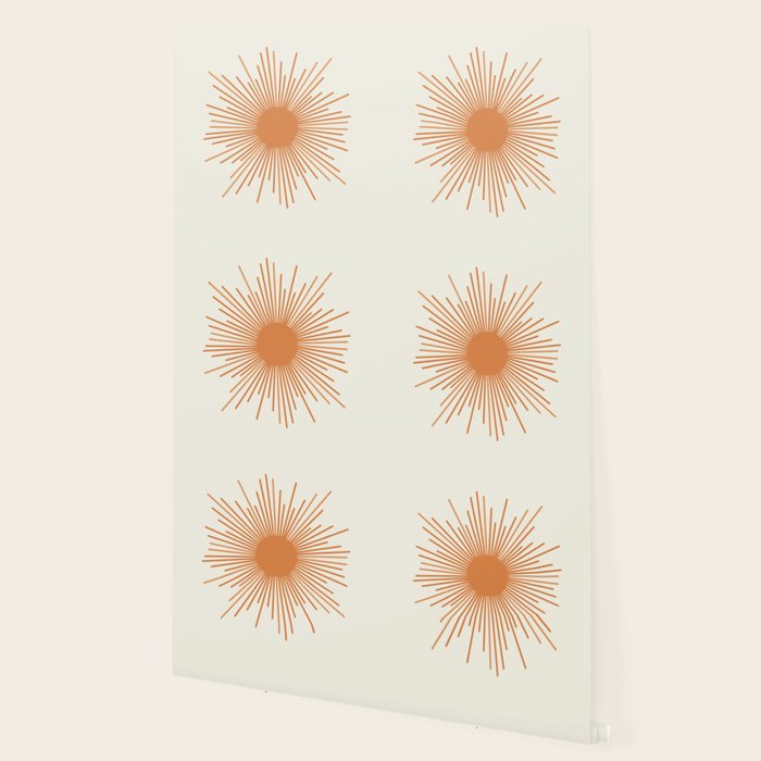 Retro Minimalist Sun in Orange and Off White Cream Wallpaper Gallery Image 2