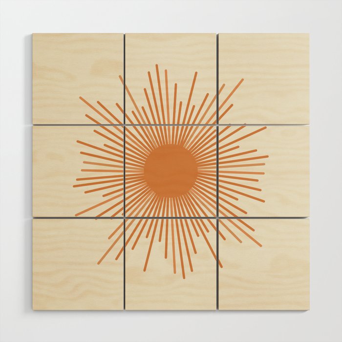 Retro Minimalist Sun in Orange and Off White Cream Wood Wall Art Gallery Image 1