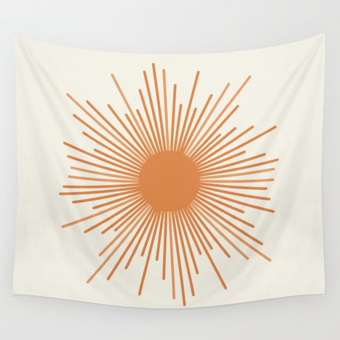 Retro Minimalist Sun in Orange and Off White Cream Wall Tapestry Gallery Image 4