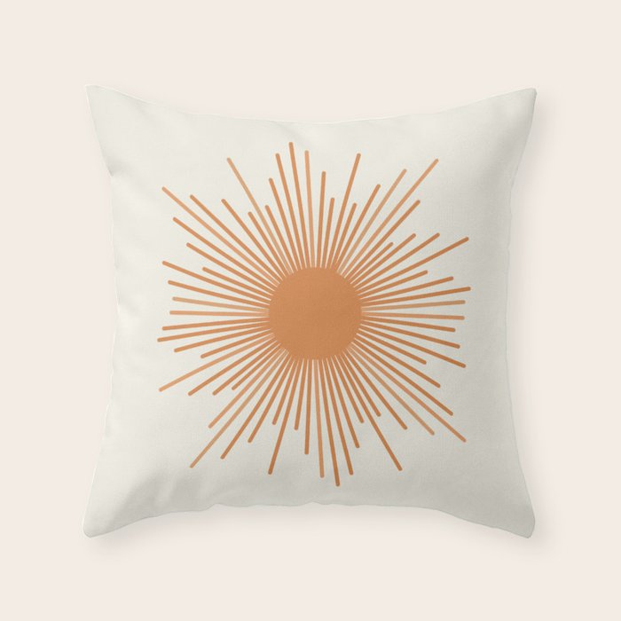 Retro Minimalist Sun in Orange and Off White Cream Throw Pillow Gallery Image 1