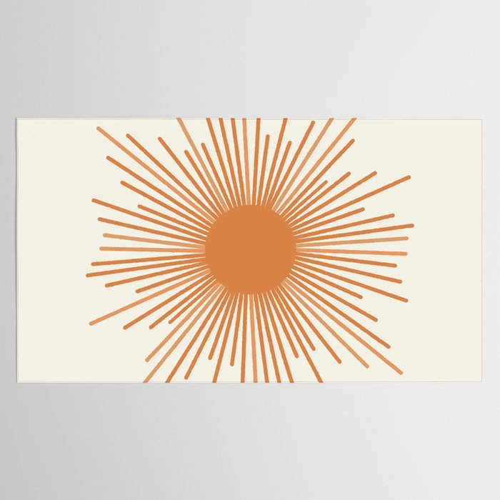 Retro Minimalist Sun in Orange and Off White Cream Tablecloth Gallery Image 2