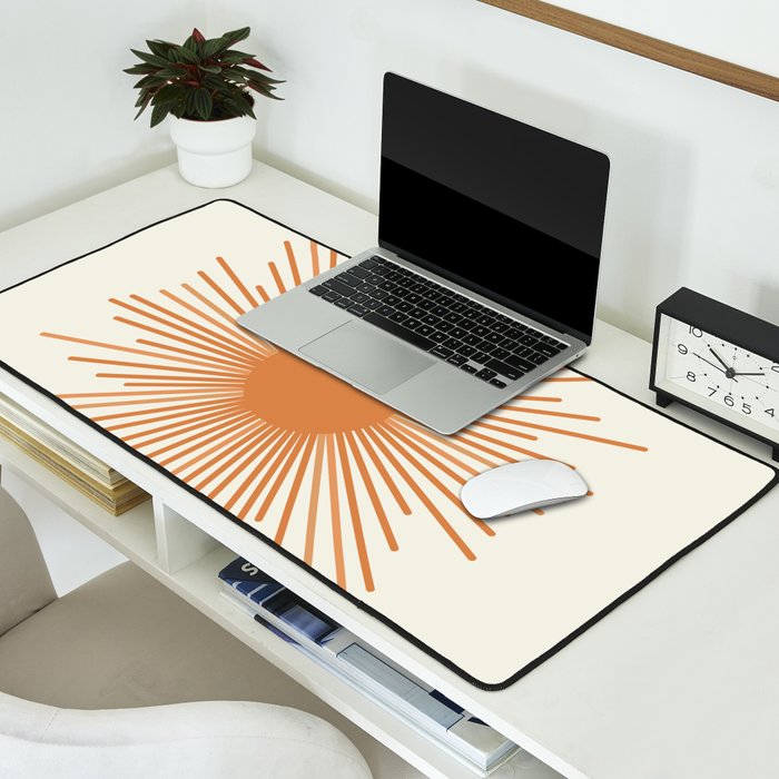 Retro Minimalist Sun in Orange and Off White Cream Desk Mat Gallery Image 2
