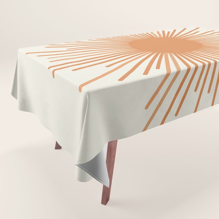 Retro Minimalist Sun in Orange and Off White Cream Tablecloth Gallery Image 1