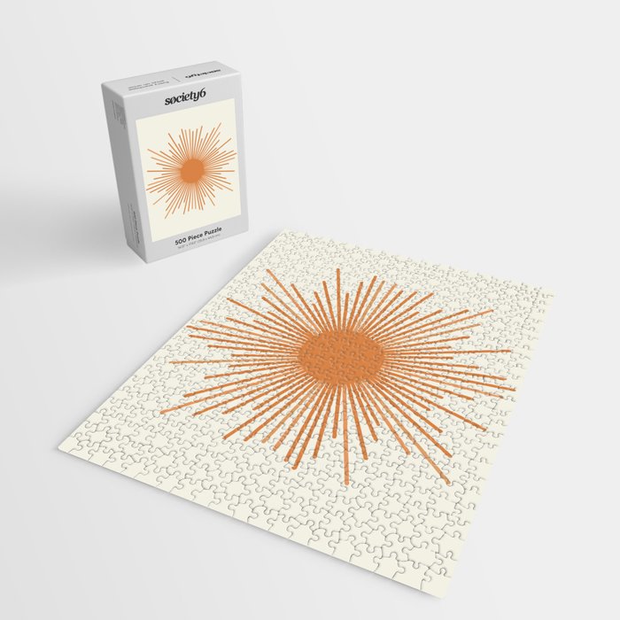 Retro Minimalist Sun in Orange and Off White Cream Jigsaw Puzzle Gallery Image 2