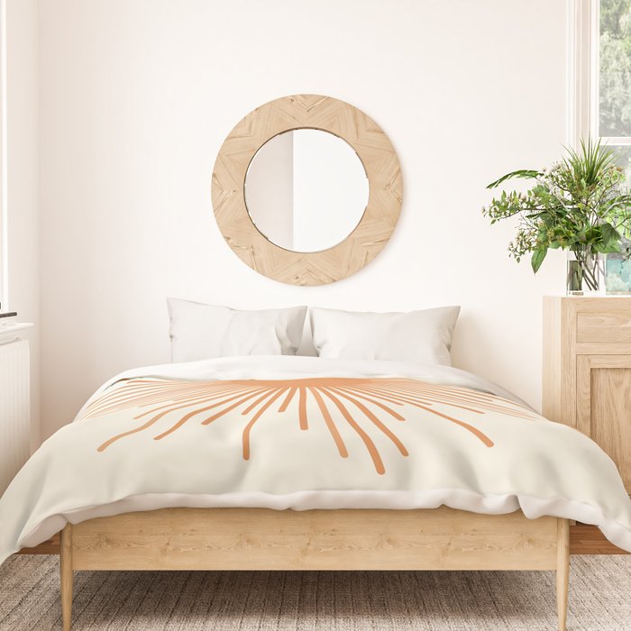 Retro Minimalist Sun in Orange and Off White Cream Duvet Cover Gallery Image 3