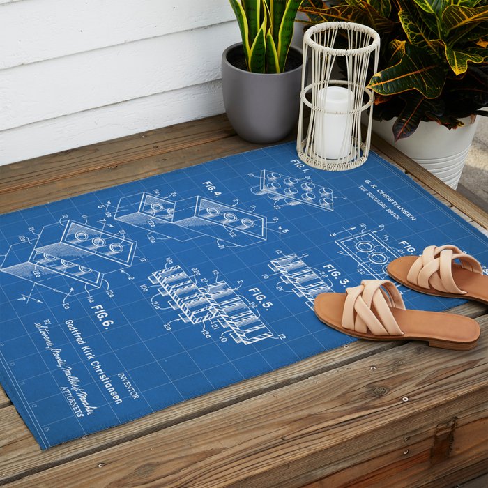 Legos Patent - Legos Brick Art - Blueprint Outdoor Rug Gallery Image 2