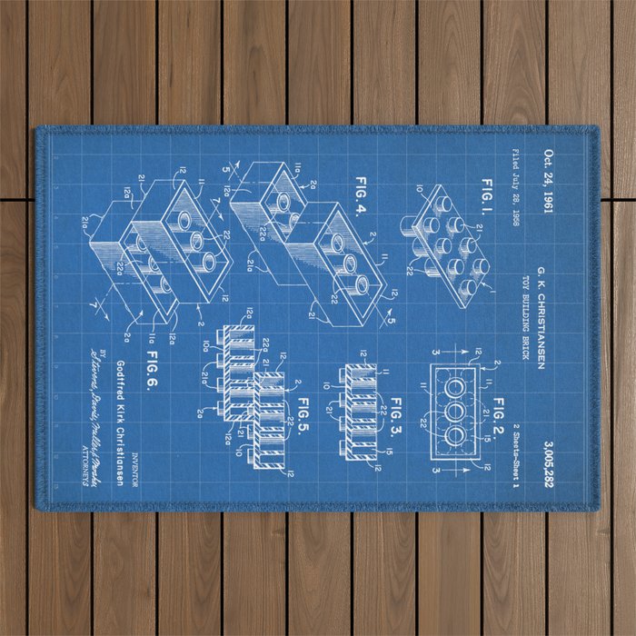 Legos Patent - Legos Brick Art - Blueprint Outdoor Rug Gallery Image 1