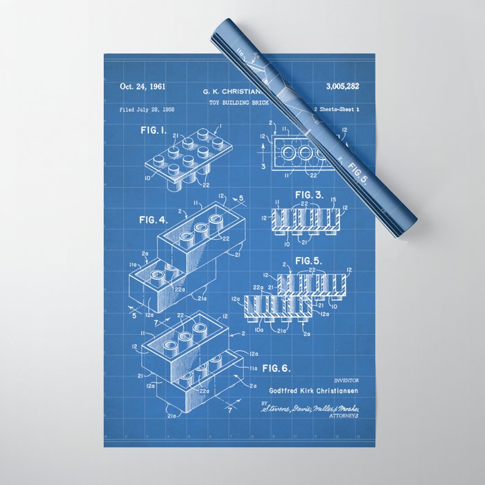Legos Patent - Legos Brick Art - Blueprint Wrapping Paper Gallery Image 1