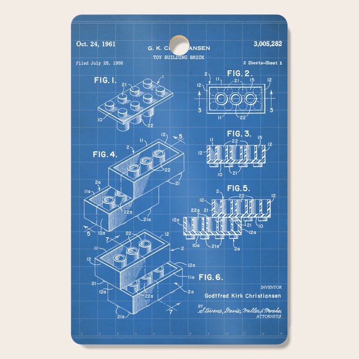 Legos Patent - Legos Brick Art - Blueprint Cutting Board Gallery Image 1