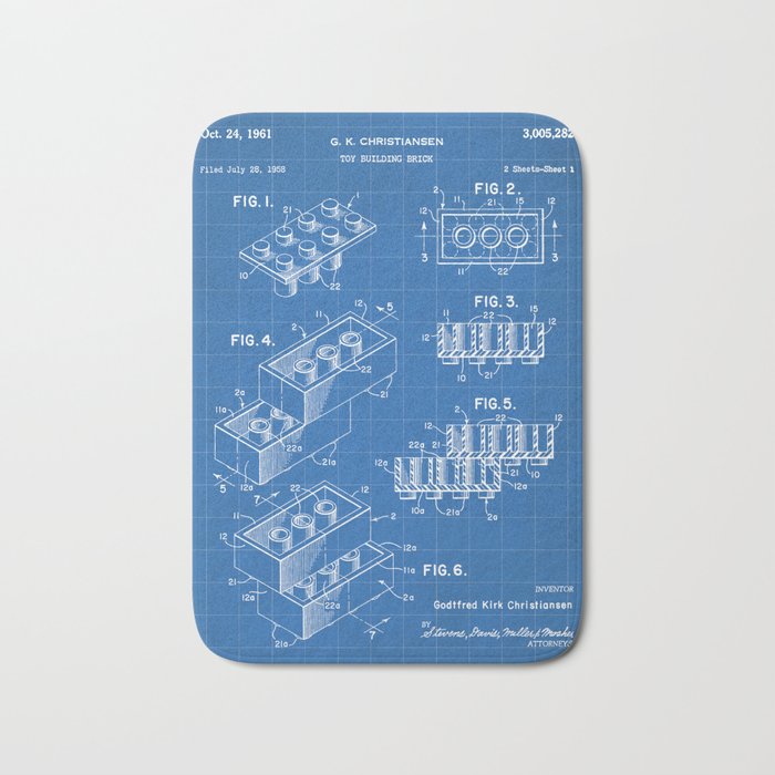 Legos Patent - Legos Brick Art - Blueprint Bath Mat Gallery Image 1