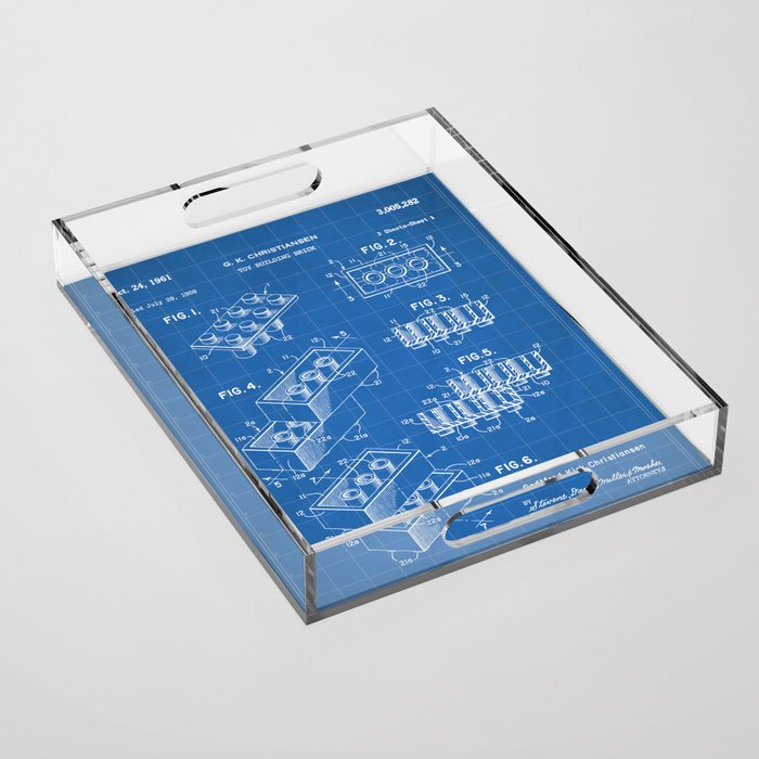 Legos Patent - Legos Brick Art - Blueprint Acrylic Tray Gallery Image 1