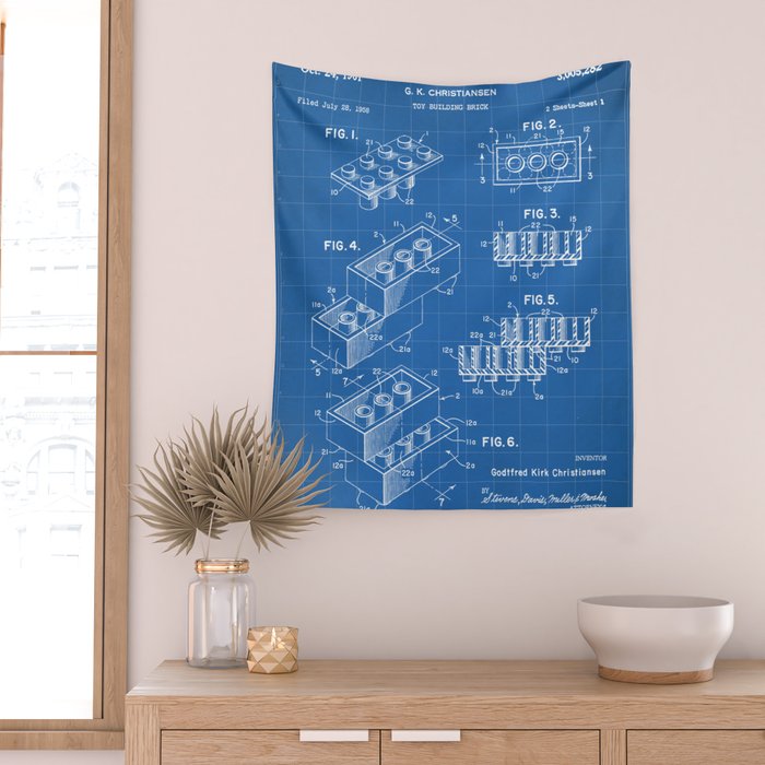 Legos Patent - Legos Brick Art - Blueprint Wall Tapestry Gallery Image 2