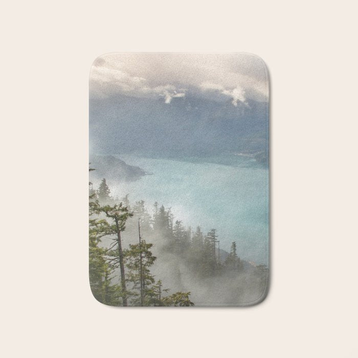 Morning sunshine over the clear mountain blue lake Bath Mat Gallery Image 1