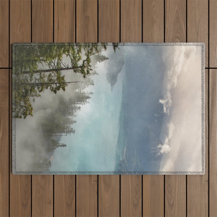 Morning sunshine over the clear mountain blue lake Outdoor Rug Gallery Image 1