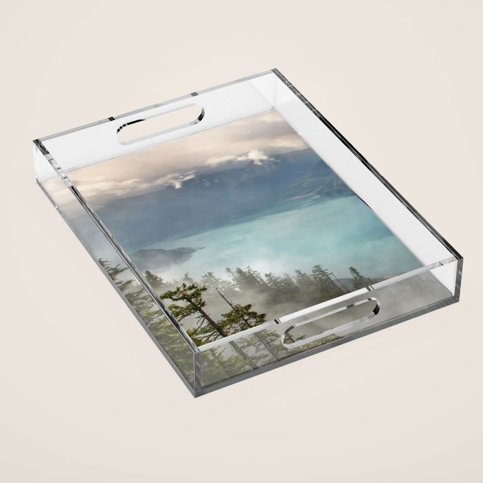 Morning sunshine over the clear mountain blue lake Acrylic Tray Gallery Image 1