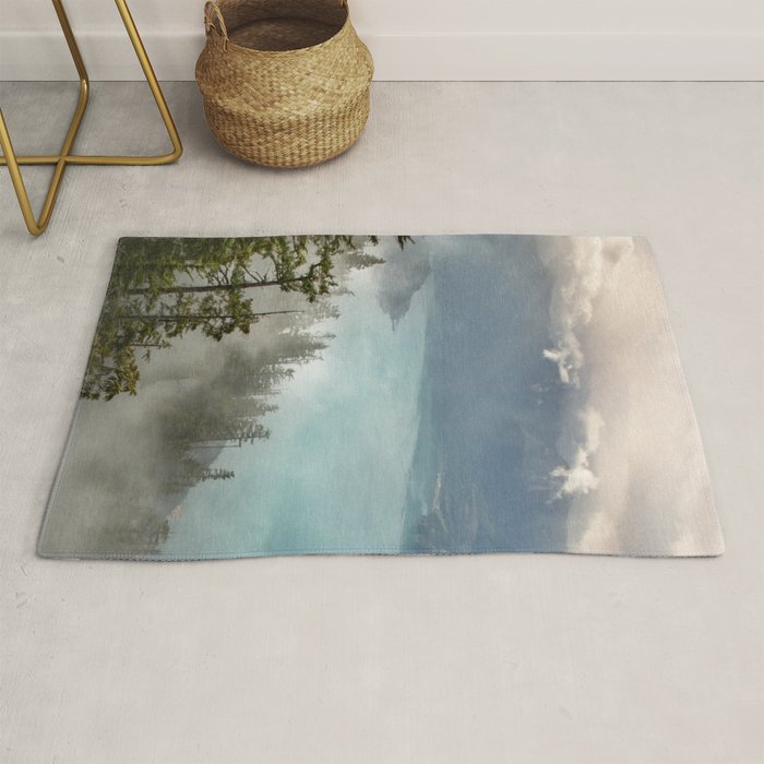 Morning sunshine over the clear mountain blue lake Rug Gallery Image 1