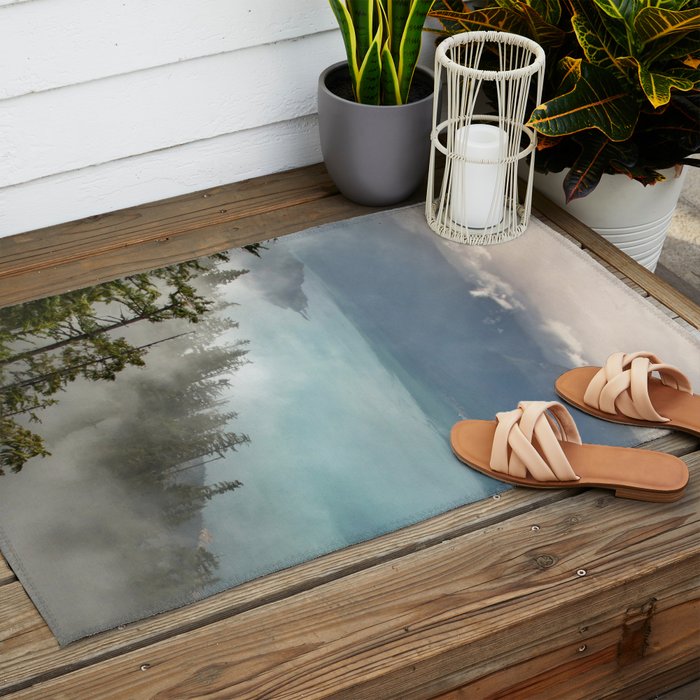 Morning sunshine over the clear mountain blue lake Outdoor Rug Gallery Image 2