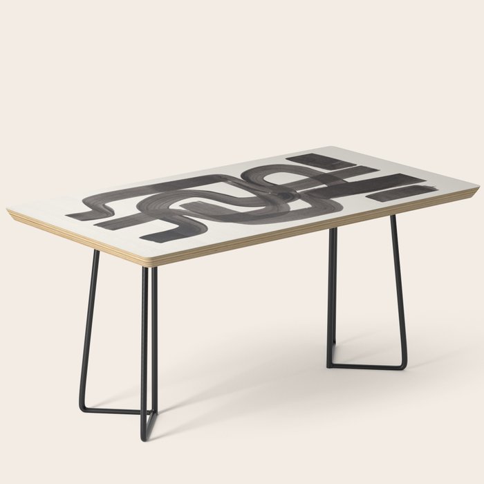 Black Ink Paint Brush Strokes Wiggles Mid Century Modern Coffee Table Gallery Image 1