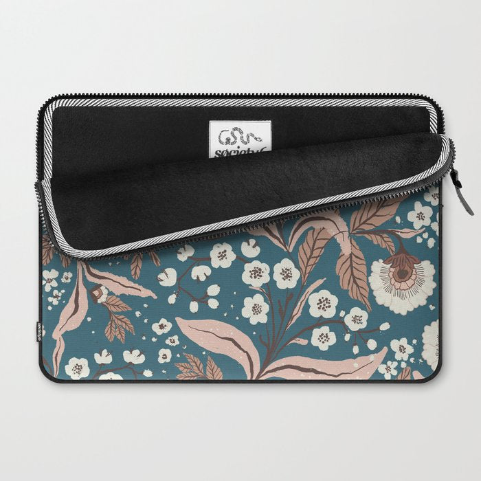 Mocha Mousse and Teal Winter Floral Pattern Elegant Vintage Botanical Design  Laptop Sleeve Gallery Image 2