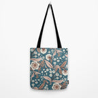 Mocha Mousse and Teal Winter Floral Pattern Elegant Vintage Botanical Design  Tote Bag Gallery Image 2