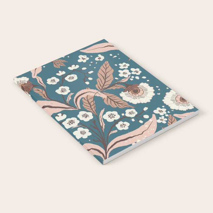 Mocha Mousse and Teal Winter Floral Pattern Elegant Vintage Botanical Design  Notebook