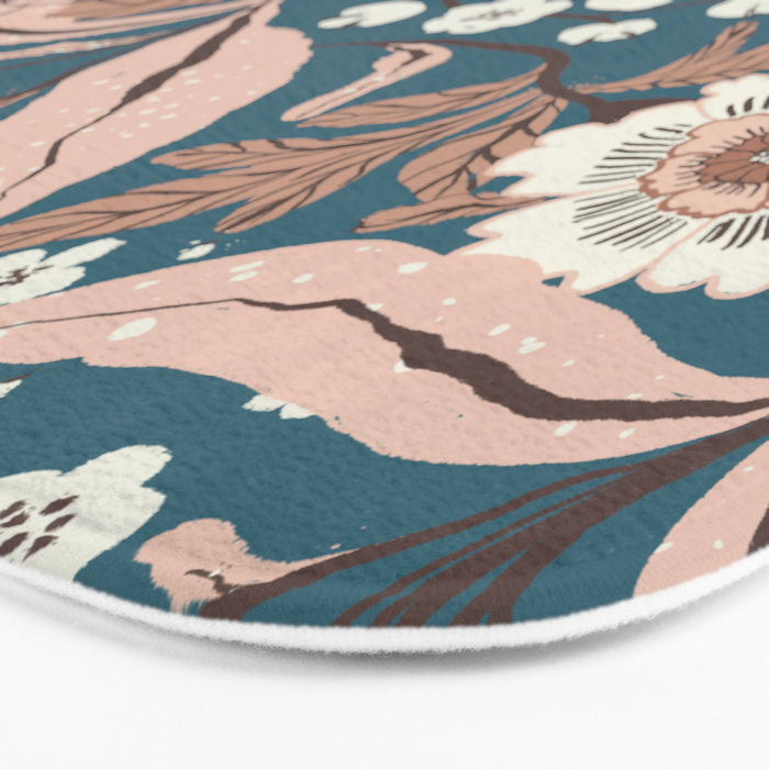 Mocha Mousse and Teal Winter Floral Pattern Elegant Vintage Botanical Design  Bath Mat Gallery Image 3