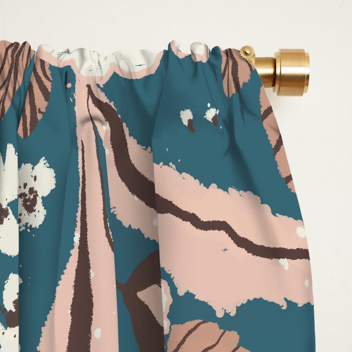 Mocha Mousse and Teal Winter Floral Pattern Elegant Vintage Botanical Design  Window Curtain Gallery Image 2