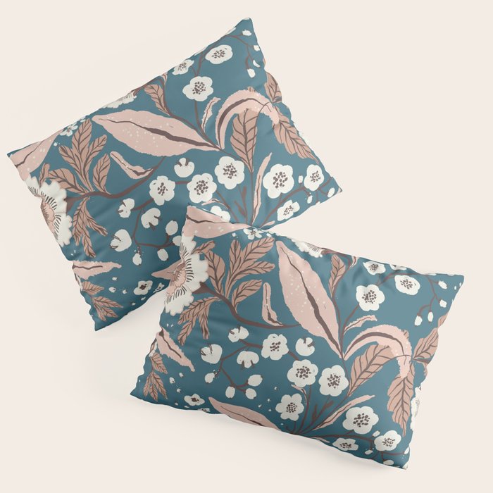Mocha Mousse and Teal Winter Floral Pattern Elegant Vintage Botanical Design  Pillow Sham Gallery Image 3