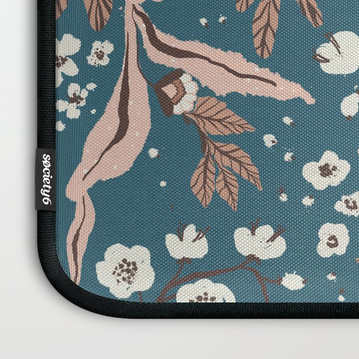 Mocha Mousse and Teal Winter Floral Pattern Elegant Vintage Botanical Design  Laptop Sleeve Gallery Image 3