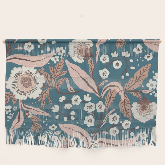 Mocha Mousse and Teal Winter Floral Pattern Elegant Vintage Botanical Design  Wall Hanging Gallery Image 1