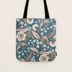 Mocha Mousse and Teal Winter Floral Pattern Elegant Vintage Botanical Design  Tote Bag Gallery Image 1