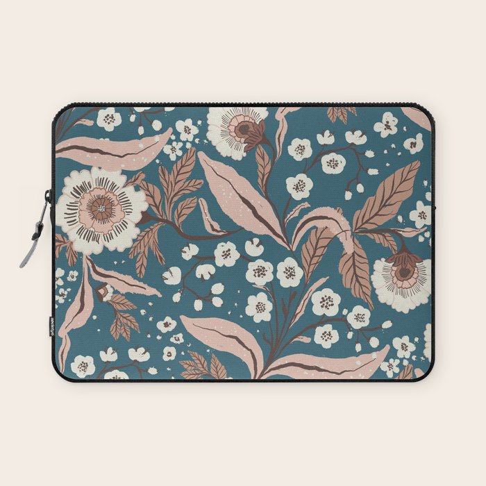 Mocha Mousse and Teal Winter Floral Pattern Elegant Vintage Botanical Design  Laptop Sleeve Gallery Image 1