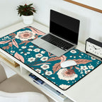 Mocha Mousse and Teal Winter Floral Pattern Elegant Vintage Botanical Design  Desk Mat Gallery Image 2