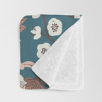 Mocha Mousse and Teal Winter Floral Pattern Elegant Vintage Botanical Design  Throw Blanket Gallery Image 3