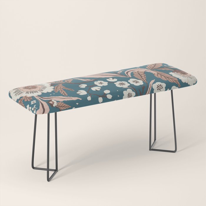 Mocha Mousse and Teal Winter Floral Pattern Elegant Vintage Botanical Design  Bench Gallery Image 1