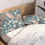 Mocha Mousse and Teal Winter Floral Pattern Elegant Vintage Botanical Design  Pillow Sham Gallery Image 2